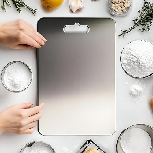 Homeor Large 304 Stainless Steel Cutting Board For Kitchen-Premium Vegetable And Fruit Cutter,Heavy-Duty Metal Chopping Board,Rust-Free,Anti-Bacterial,Cutting Board For Kitchen (36 Cm X 26 CM),Silver - Image 1