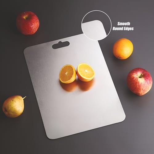 Homeor Large 304 Stainless Steel Cutting Board For Kitchen-Premium Vegetable And Fruit Cutter,Heavy-Duty Metal Chopping Board,Rust-Free,Anti-Bacterial,Cutting Board For Kitchen (36 Cm X 26 CM),Silver - Image 5