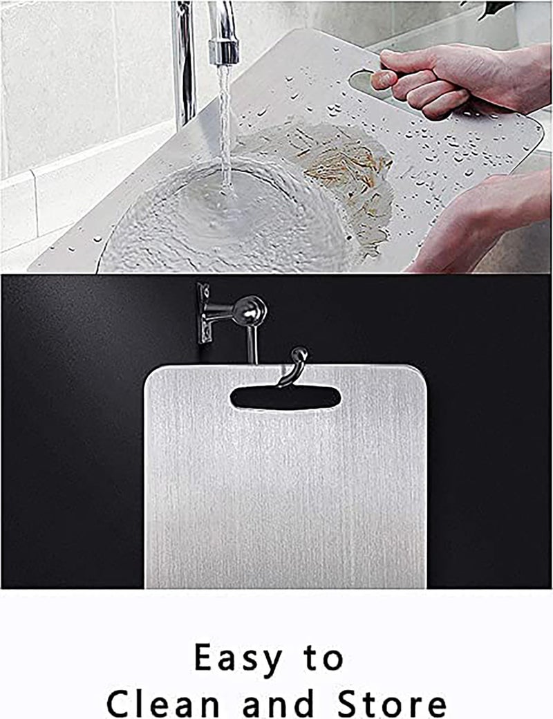 Homeor Large 304 Stainless Steel Cutting Board For Kitchen-Premium Vegetable And Fruit Cutter,Heavy-Duty Metal Chopping Board,Rust-Free,Anti-Bacterial,Cutting Board For Kitchen (36 Cm X 26 CM),Silver - Image 2