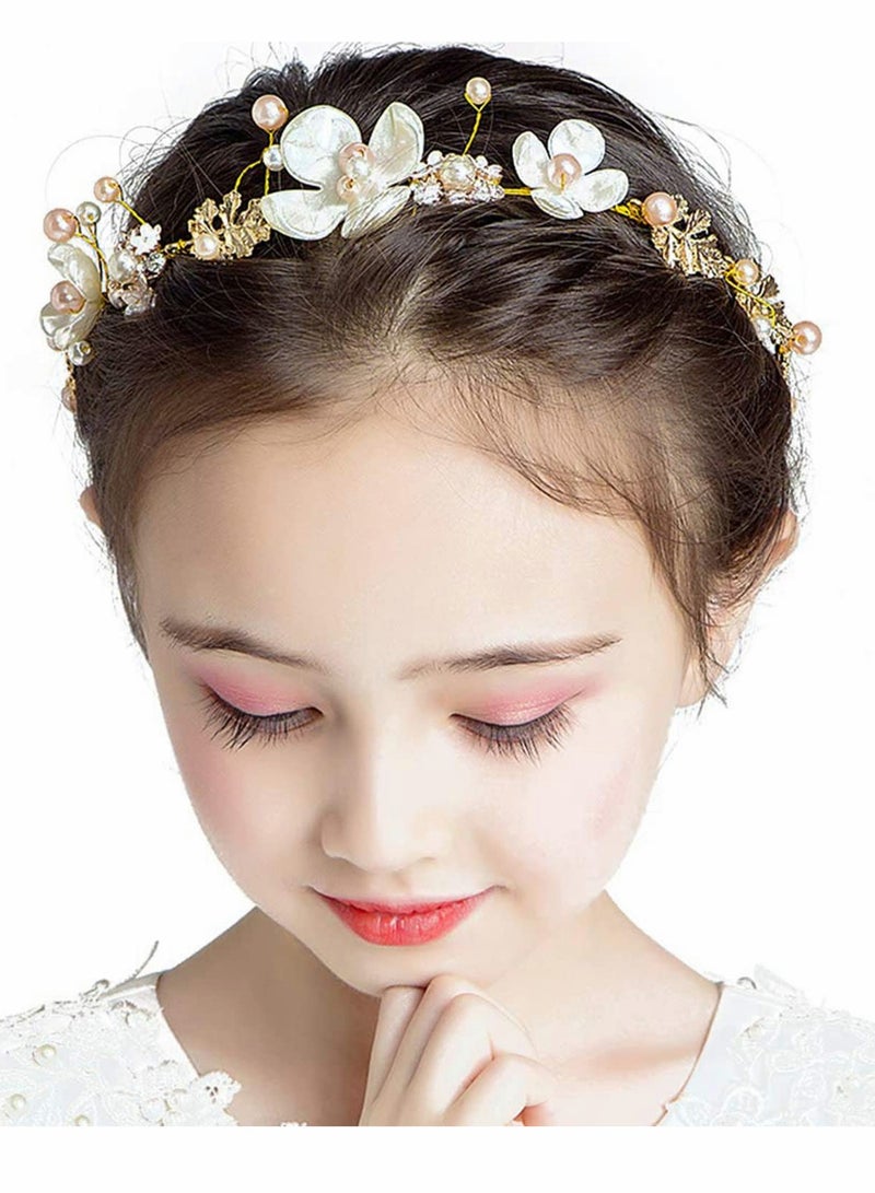 Excefore Flower Girl Headband for Wedding, Floral Bridal Headband, Wedding Hair Accessories for Kids, Princess Headpiece White Flower Headband for Girl and Flower Girls - Image 1
