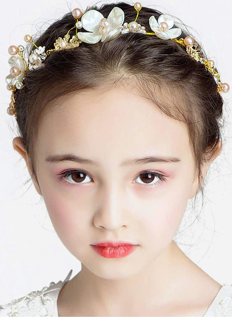 Excefore Flower Girl Headband for Wedding, Floral Bridal Headband, Wedding Hair Accessories for Kids, Princess Headpiece White Flower Headband for Girl and Flower Girls - Image 3