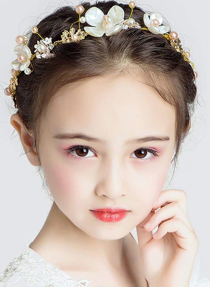 Excefore Flower Girl Headband for Wedding, Floral Bridal Headband, Wedding Hair Accessories for Kids, Princess Headpiece White Flower Headband for Girl and Flower Girls - Image 5