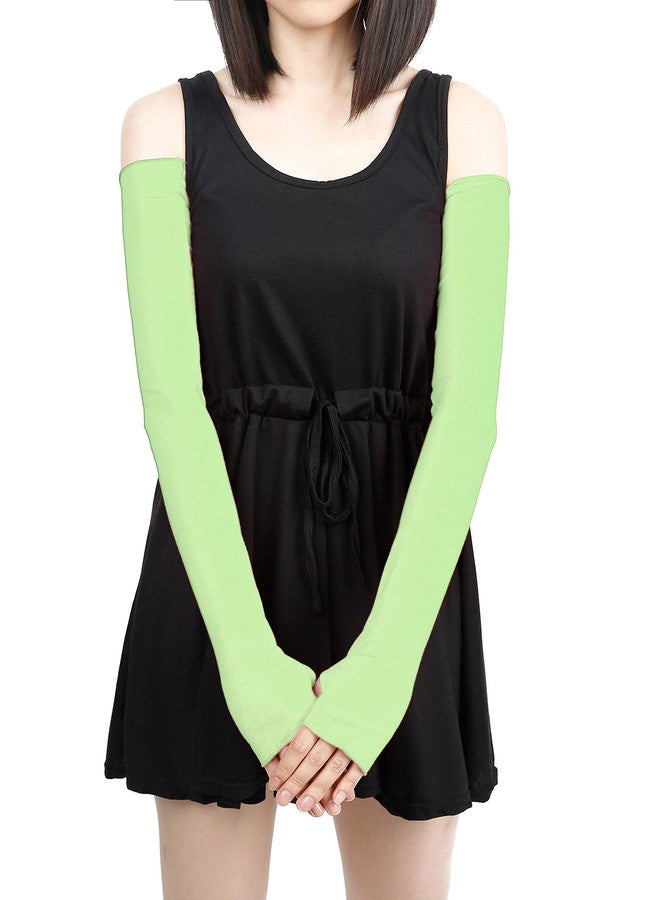 v28 Women Stretchy Long Sleeve Fingerless Gloves (Mint) - Image 1