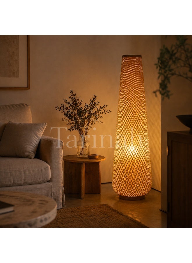 Luxury Handwoven Rattan Floor Lamp with Warm LED Light – Modern Boho Decorative Standing Lamp - Image 4