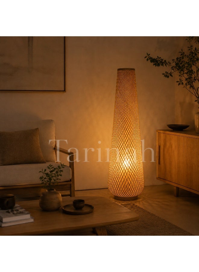 Luxury Handwoven Rattan Floor Lamp with Warm LED Light – Modern Boho Decorative Standing Lamp - Image 3