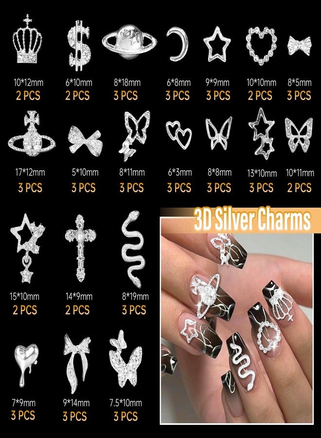 Uotey 105 Pcs Silver+Gold Nail Gems Charms, Planet Crown Dollar Nail Gems Snake Star Bow Nail Charms 3D Cross Nail Art Jewelry Charms + Gold Dollar Charms for Nail Art DIY Jewel Accessories - Image 2