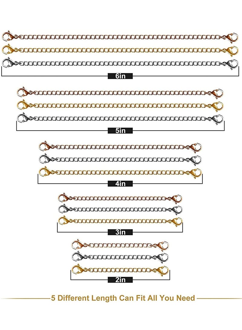 KASTWAVE Necklace Extenders, 12 Pcs Stainless Steel Gold Silver Necklace Bracelet Anklet Extension Chains with Lobster Clasps and Closures for Jewelry Making for DIY Jewelry Making Supplies - Image 3