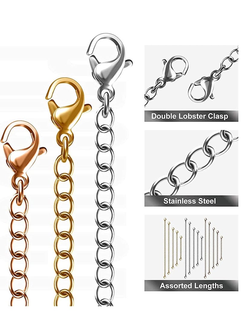 KASTWAVE Necklace Extenders, 12 Pcs Stainless Steel Gold Silver Necklace Bracelet Anklet Extension Chains with Lobster Clasps and Closures for Jewelry Making for DIY Jewelry Making Supplies - Image 4