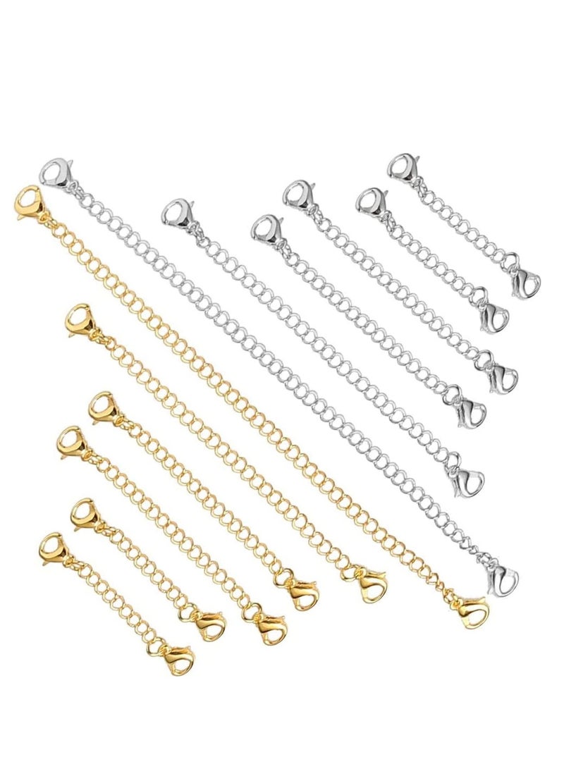 KASTWAVE Necklace Extenders, 12 Pcs Stainless Steel Gold Silver Necklace Bracelet Anklet Extension Chains with Lobster Clasps and Closures for Jewelry Making for DIY Jewelry Making Supplies - Image 1