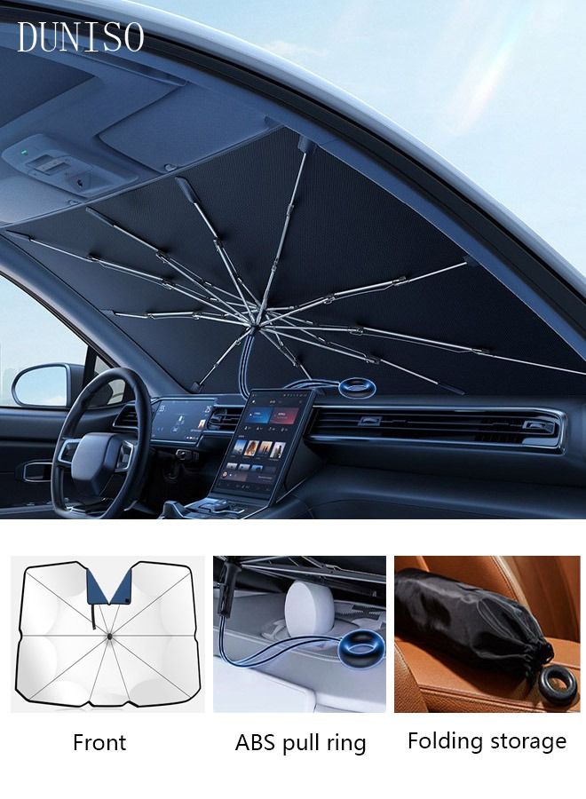 DUNISO Car Windshield Sunshade Umbrella Pull Ring Car Sun Shade Front Window Cover Foldable Sunshade Umbrella with Opening Design for UV Ray Block Sun Heat Protection for Most Vehicles - Image 1