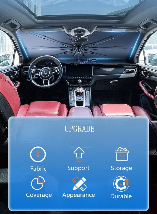 DUNISO Car Windshield Sunshade Umbrella Pull Ring Car Sun Shade Front Window Cover Foldable Sunshade Umbrella with Opening Design for UV Ray Block Sun Heat Protection for Most Vehicles - Image 3