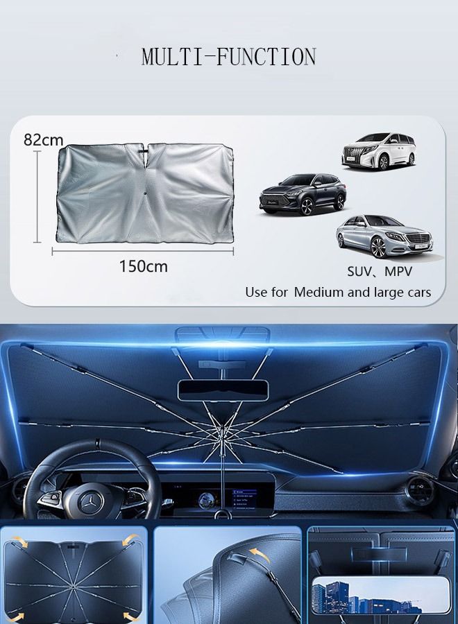 DUNISO Car Windshield Sunshade Umbrella Pull Ring Car Sun Shade Front Window Cover Foldable Sunshade Umbrella with Opening Design for UV Ray Block Sun Heat Protection for Most Vehicles - Image 4