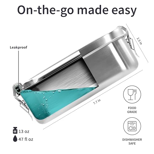 Bambaw Stainless Steel Lunch Box for Adults 47 oz, Metal Bento Box with Adjustable Compartment, Metal Lunch Container, Leakproof Stainless Steel Sandwich Container - Image 4