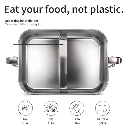 Bambaw Stainless Steel Lunch Box for Adults 47 oz, Metal Bento Box with Adjustable Compartment, Metal Lunch Container, Leakproof Stainless Steel Sandwich Container - Image 3