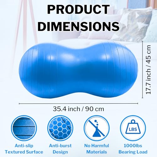 Lancisism Peanut Ball for Physical Therapy 90 * 45cm with Pump, Lancisism Exercise Yoga Ball Enhance Balance Flexible Seating for Kids Adults Core Strength Training Labor Birthing - Image 5