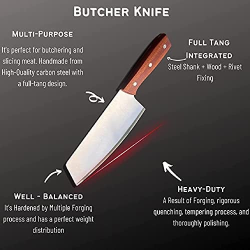 ONICORN® Stainless Steel Cleaver Knife with Wood Full Tang Handle, Suitable for Cutting Vegetables, Fish, etc for Kitchen, Hotel, Restaurants (Knife-G 1 PCS) - Image 5