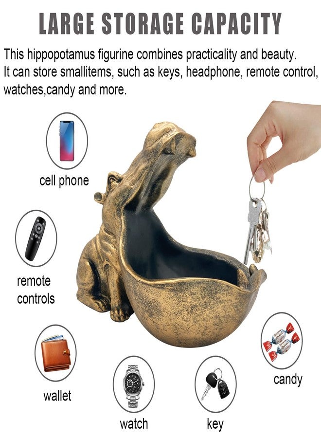 aboxoo Hippo Statue Home Resin Hippopotamus Figurine Sculpture Table Art Decoration Sundries Key Container Storage Box (Gold) - Image 3