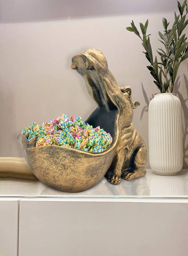 aboxoo Hippo Statue Home Resin Hippopotamus Figurine Sculpture Table Art Decoration Sundries Key Container Storage Box (Gold) - Image 4