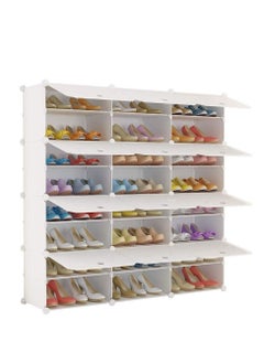 MIXDE Shoe Rack,Portable Shoe Storage Organizer 24 Grids Tower Shelf Storage Cabinet Stand Expandable for Heels, Boots, Slippers, White  - Image 1