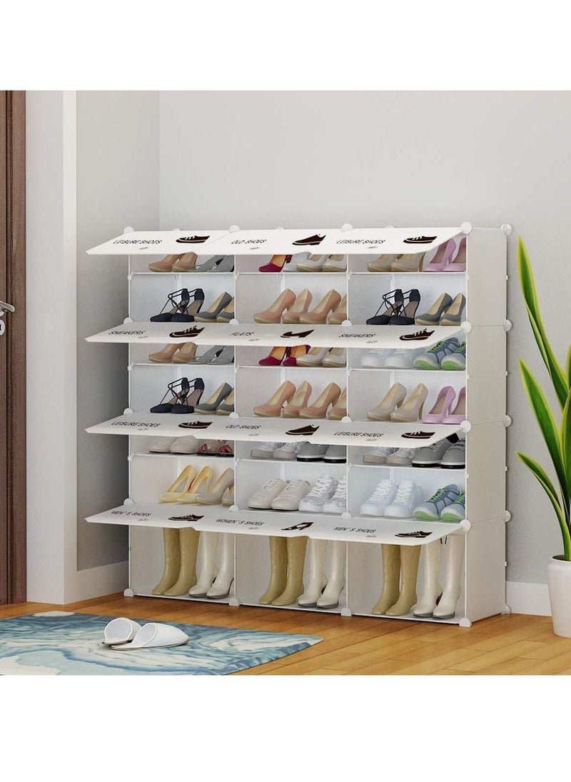 MIXDE Shoe Rack,Portable Shoe Storage Organizer 24 Grids Tower Shelf Storage Cabinet Stand Expandable for Heels, Boots, Slippers, White  - Image 4