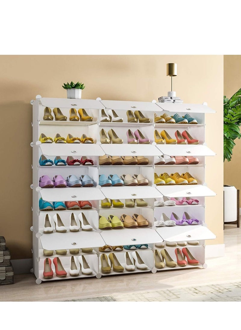 MIXDE Shoe Rack,Portable Shoe Storage Organizer 24 Grids Tower Shelf Storage Cabinet Stand Expandable for Heels, Boots, Slippers, White  - Image 3
