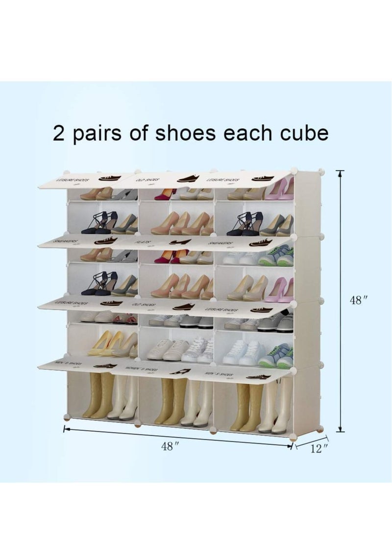 MIXDE Shoe Rack,Portable Shoe Storage Organizer 24 Grids Tower Shelf Storage Cabinet Stand Expandable for Heels, Boots, Slippers, White  - Image 2