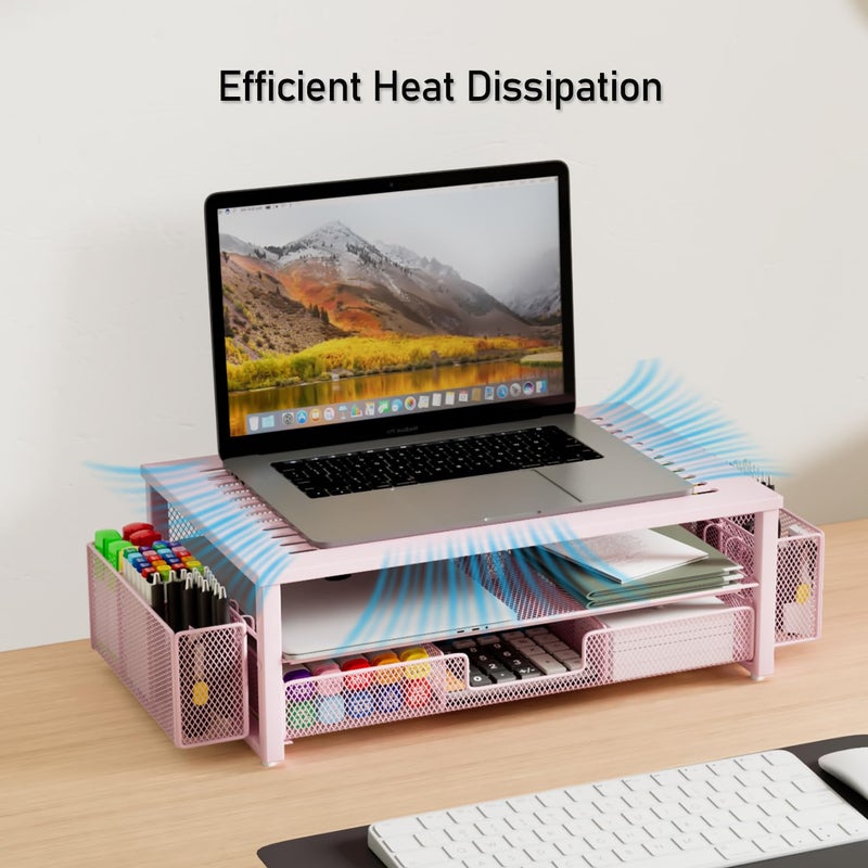 gianotter Desk Organizers and Accessories, Monitor Stand with Drawer and 2 Pen Holder, Desktop Organizer Suitable for Offices and Dormitories (Pink) - Image 5