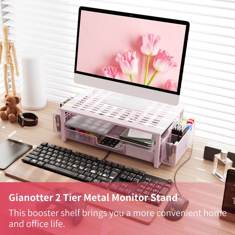 gianotter Desk Organizers and Accessories, Monitor Stand with Drawer and 2 Pen Holder, Desktop Organizer Suitable for Offices and Dormitories (Pink) - Image 4