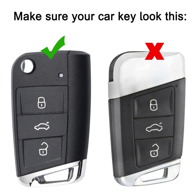 Keycept™ Metal Alloy keycover for Skoda and Volkswagen -Kushaq| Octavia| Kodiaq| Kylaq| Karoq| Superb| Slavia| Passat| Taigun| Tiguan| Virtus| T Roc 3 button flip key with Keychain (Long Keychain). - Image 2