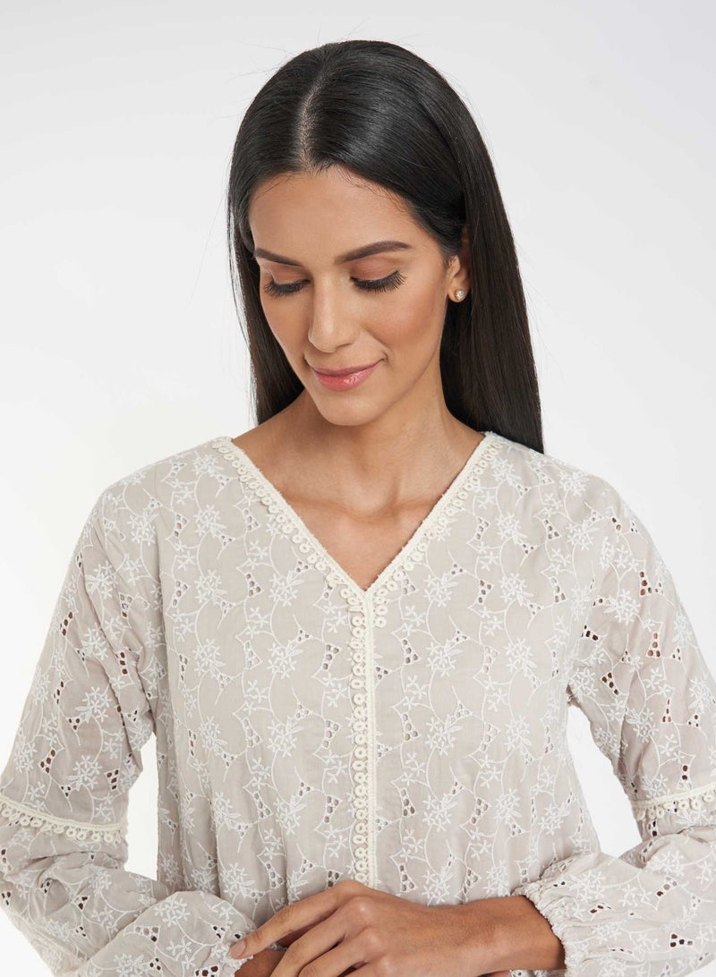 كشخة جلابية بياقة على شكل حرف  وطبقات سفلية - Image 3