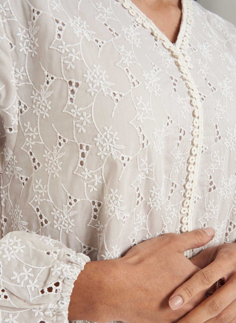 كشخة جلابية بياقة على شكل حرف  وطبقات سفلية - Image 4