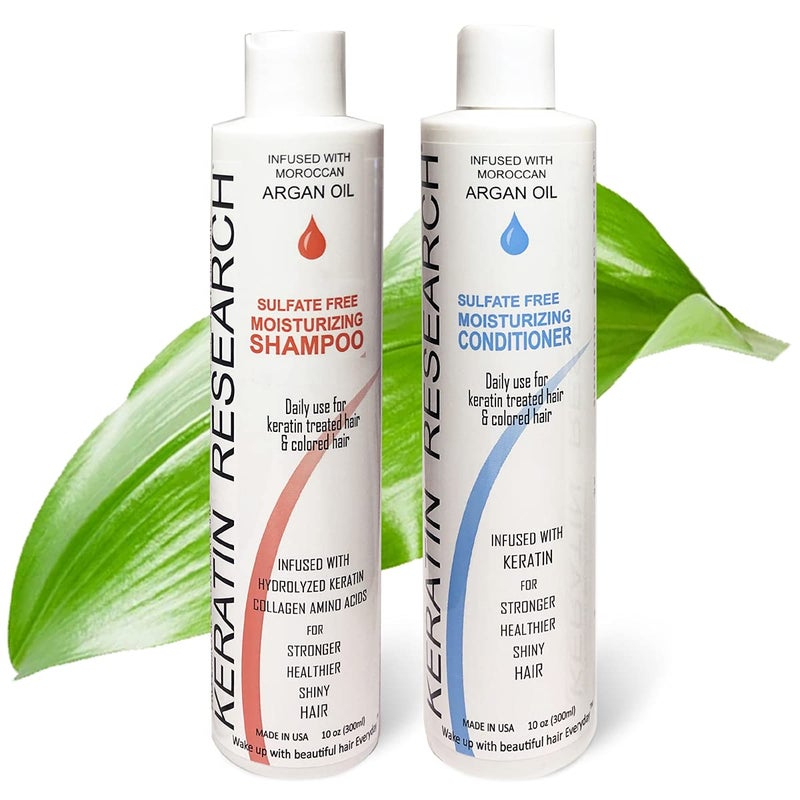 KERATIN RESEARCH Keratin Research Sulfate & Salt Free Shampoo & Conditioner Value Set, for Post Keratin Treatment, Curtain Bang, Colored Hair - Natural & Nourishing for All Hair Types, 20oz 