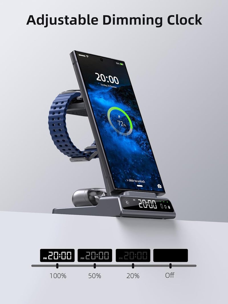 شاحن لاسلكي لـ Samsung Galaxy S25 Ultra، شاحن سامسونج لـ Galaxy Watch 7 Ultra 6 5، لوحة شحن 3 في 1 لهواتف Android لـ S24 Z Flip 6 و Galaxy Buds Pro 2 (رمادي) - Image 4