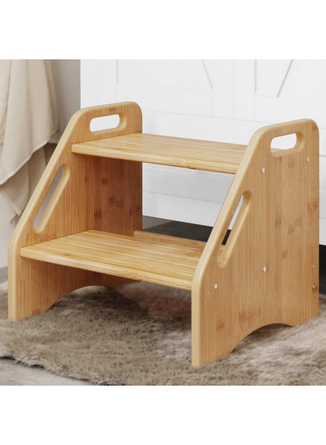 AMBIRD Wooden Step Stool, Two Step Stools Toddler 300 lbs Capacity with Safety Non-Slip Pads and Handles, Bamboo Step Stool for Bathroom, Kitchen Dual Height Step Stools for Kids (Natural) - Image 1
