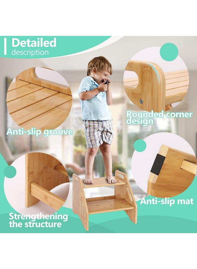 AMBIRD Wooden Step Stool, Two Step Stools Toddler 300 lbs Capacity with Safety Non-Slip Pads and Handles, Bamboo Step Stool for Bathroom, Kitchen Dual Height Step Stools for Kids (Natural) - Image 3