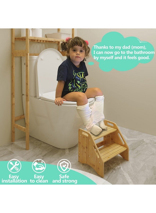 AMBIRD Wooden Step Stool, Two Step Stools Toddler 300 lbs Capacity with Safety Non-Slip Pads and Handles, Bamboo Step Stool for Bathroom, Kitchen Dual Height Step Stools for Kids (Natural) - Image 4