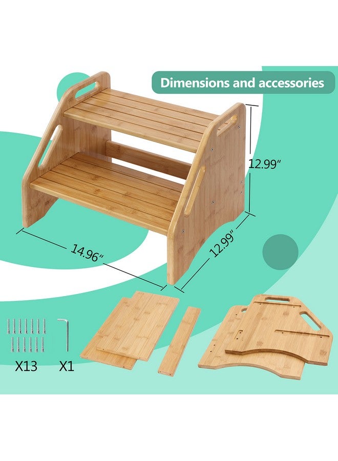 AMBIRD Wooden Step Stool, Two Step Stools Toddler 300 lbs Capacity with Safety Non-Slip Pads and Handles, Bamboo Step Stool for Bathroom, Kitchen Dual Height Step Stools for Kids (Natural) - Image 5