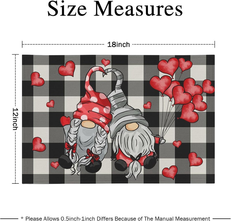 Farg Spring Gnome Placemats Mothers Day Placemat Set of 4 Black White Buffalo Check Plaid Washable Place mats 12 x 18 Inches Valentines Wedding Holiday Dining Table Mats Indoor for Kitchen Table - Image 4