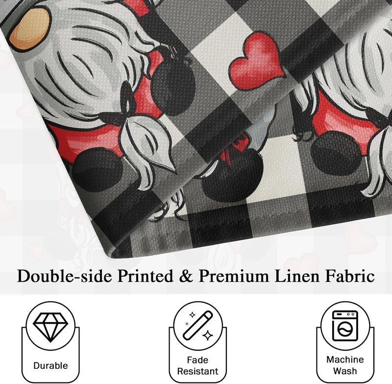 Farg Spring Gnome Placemats Mothers Day Placemat Set of 4 Black White Buffalo Check Plaid Washable Place mats 12 x 18 Inches Valentines Wedding Holiday Dining Table Mats Indoor for Kitchen Table - Image 3