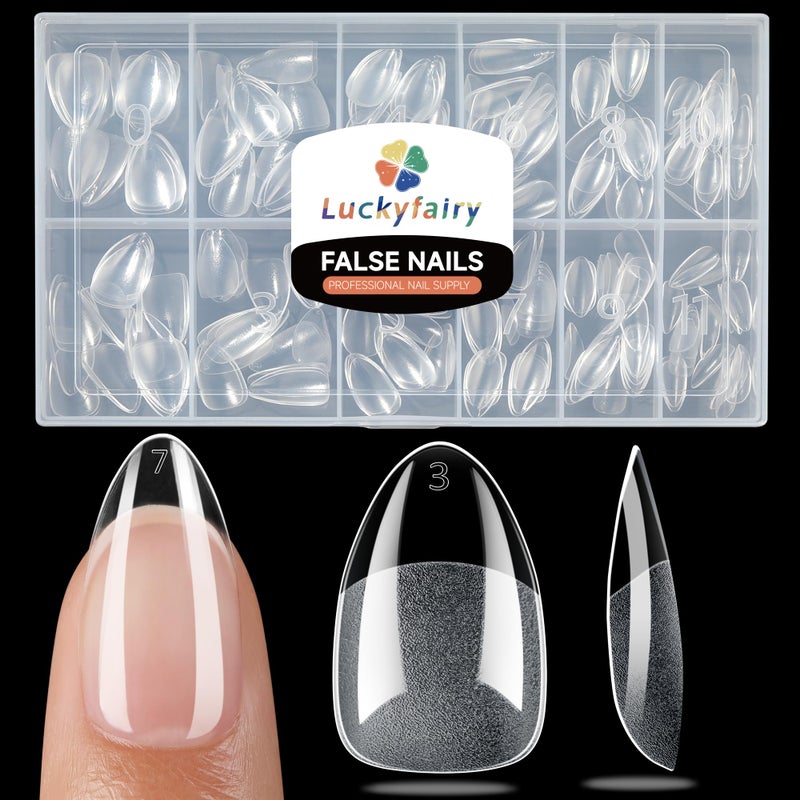 Luckyfairy Short Almond Nail Tips, 240pcs Soft Nail Gel Tips Pre-Shaped Acrylic Fake Nails, Half Matte Full Cover Clear Gelly Press on Flase Nail Tips for Extension Nail Manicure Home DIY 12 Sizes Gelly Tips - Image 1