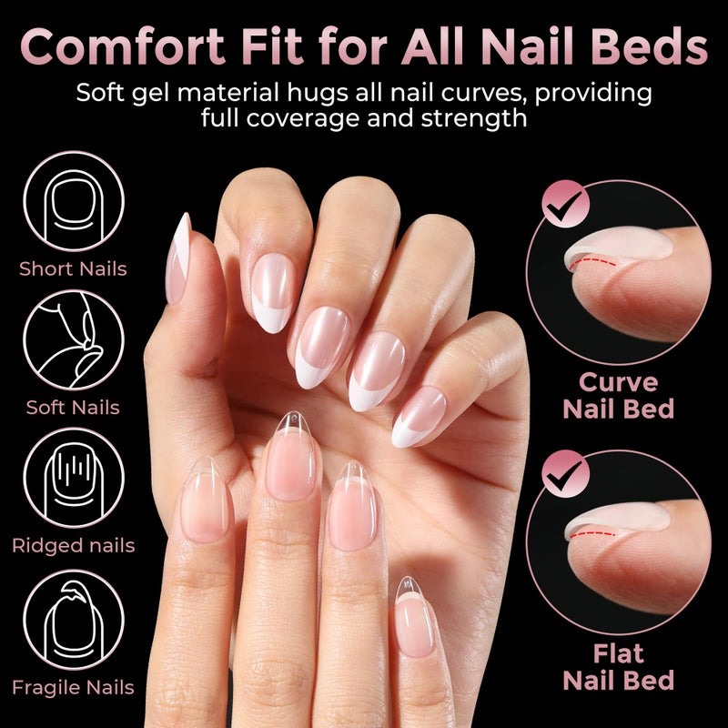 Luckyfairy Short Almond Nail Tips, 240pcs Soft Nail Gel Tips Pre-Shaped Acrylic Fake Nails, Half Matte Full Cover Clear Gelly Press on Flase Nail Tips for Extension Nail Manicure Home DIY 12 Sizes Gelly Tips - Image 3