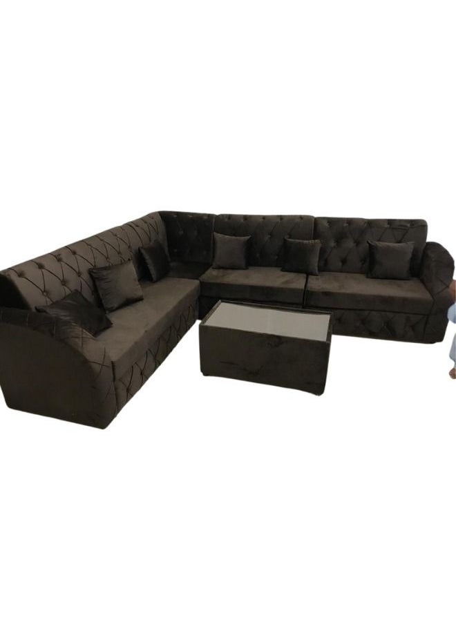 Maharat Al Bahar L Shaped Sofa Set 6 Seater With Cushion & Table Dark Brown 250x80x80  - Image 1