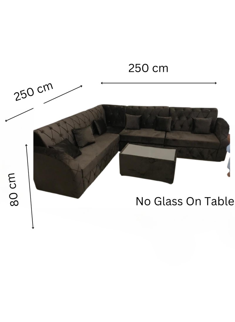 Maharat Al Bahar L Shaped Sofa Set 6 Seater With Cushion & Table Dark Brown 250x80x80  - Image 2