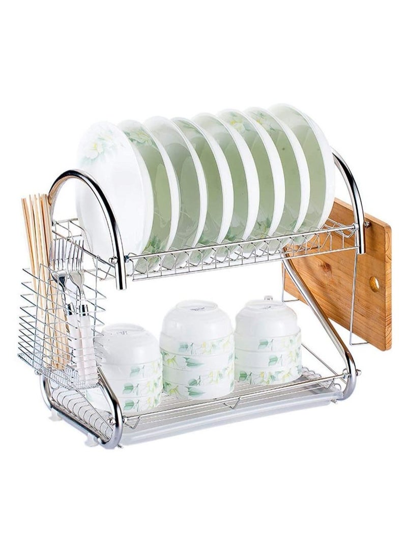 DubaiGallery New Stainless Steel Double Layer Dish Drainer Drying Rack Dish Rack Over Sink Bowl Shelf Organizer Nonslip Cutlery Holder - Image 2