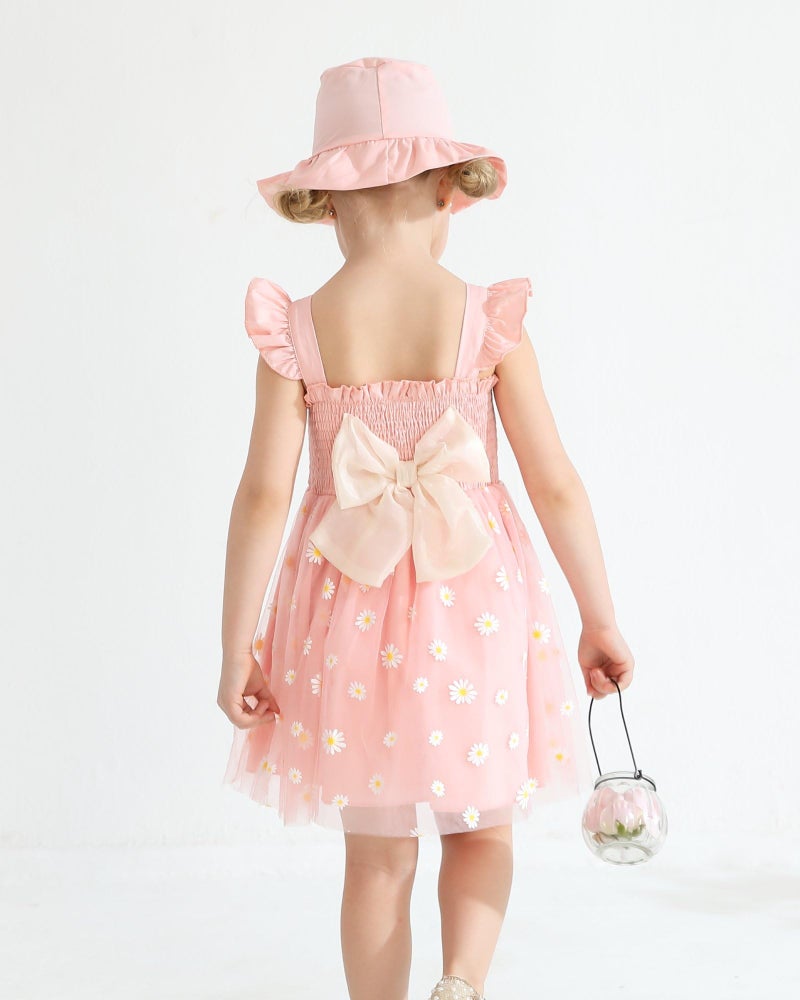Saeaby Infant Baby Dress 6 9 Month Girl Clothes Halter Pink Fairy Tulle Party Birthday Dresses Boho Daisy Smocked Beach Sundress Outfit 6-12 Months - Image 4