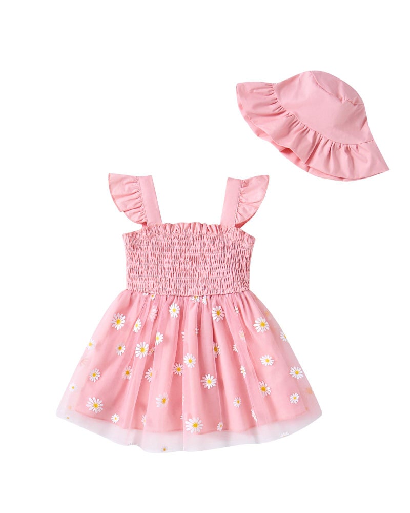 Saeaby Infant Baby Dress 6 9 Month Girl Clothes Halter Pink Fairy Tulle Party Birthday Dresses Boho Daisy Smocked Beach Sundress Outfit 6-12 Months - Image 1