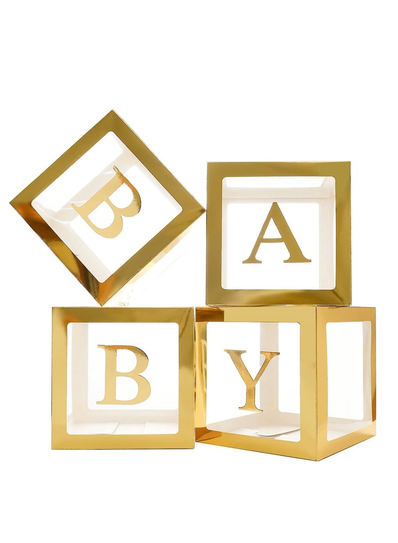 Birthday Party Decoration Balloon Boxes, 4 Transparent Balloon for Balloon Boxes with Letter Baby,Baby Boxes for Baby Shower Decorations Bridal Shower Decorations Decor(Gold) - Image 1