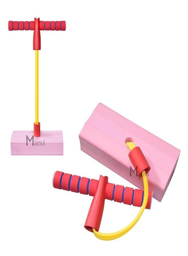 MANVI Jumping Toy for Kids, Lights & Sounds Foam Jumping Pogo Stick Fun Activity for Teens Adults, Garden Toys for Boys and Girls Gifts (Pink pogo) - Image 1