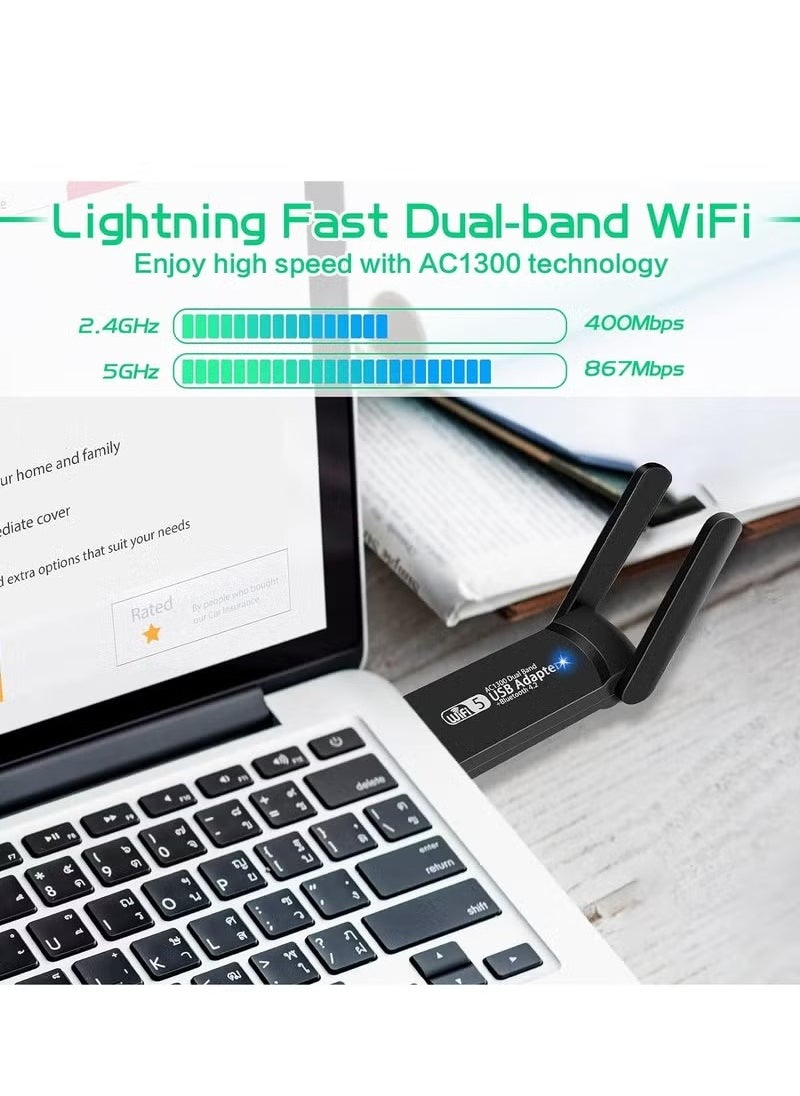 Coconut USB WiFi Bluetooth Adapter, 1300Mbps Dual Band 2.4/5Ghz Wireless Network External Receiver, Mini WiFi Dongle for PC/Laptop/Desktop  - Image 5