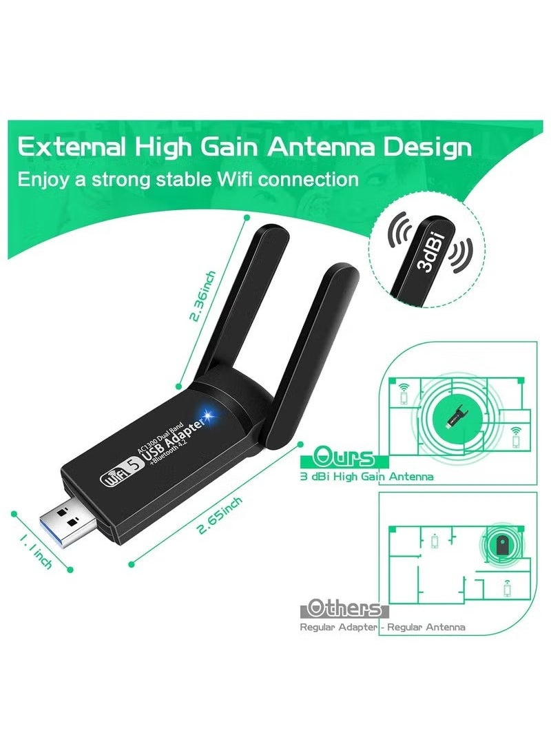 Coconut USB WiFi Bluetooth Adapter, 1300Mbps Dual Band 2.4/5Ghz Wireless Network External Receiver, Mini WiFi Dongle for PC/Laptop/Desktop  - Image 4